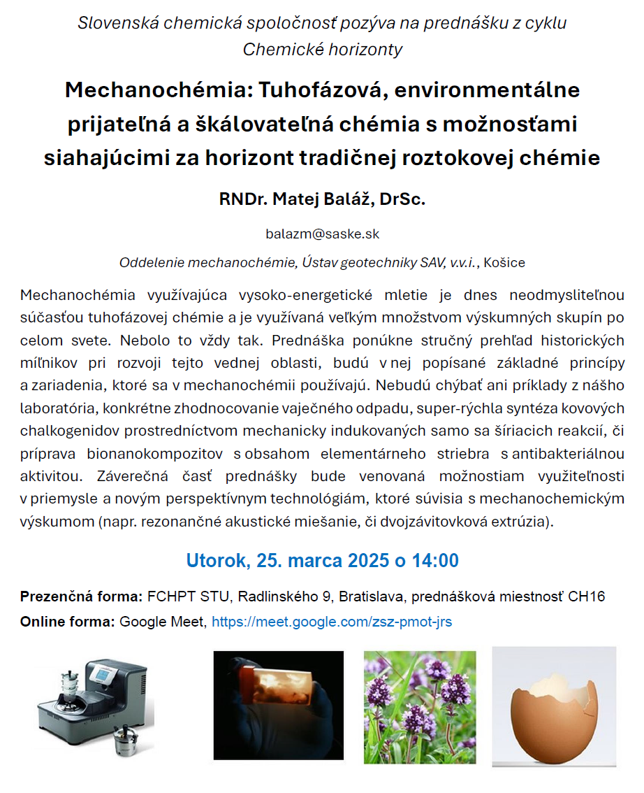 Mechanochémia: Tuhofázová, environmentálne prijateľná a škálovateľná chémia s možnosťami siahajúcimi za horizont tradičnej roztokovej chémie